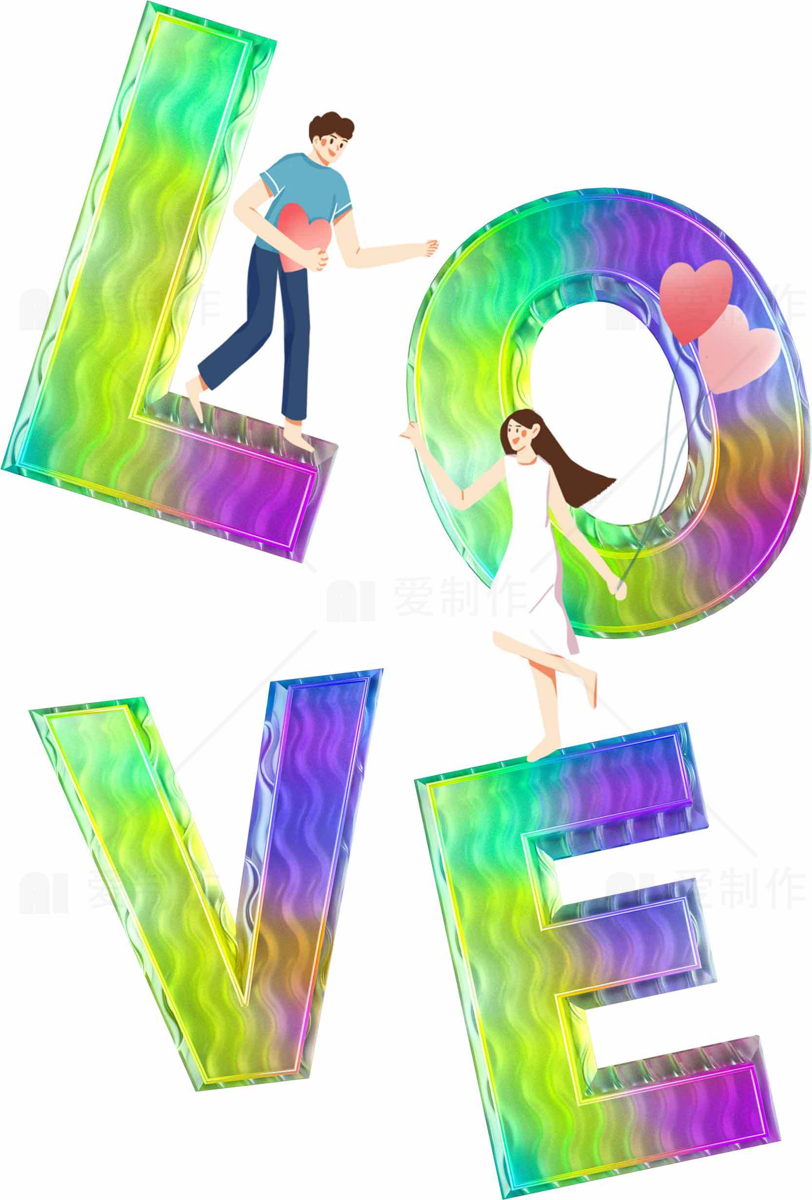 彩虹爱心浪漫插画设计素材